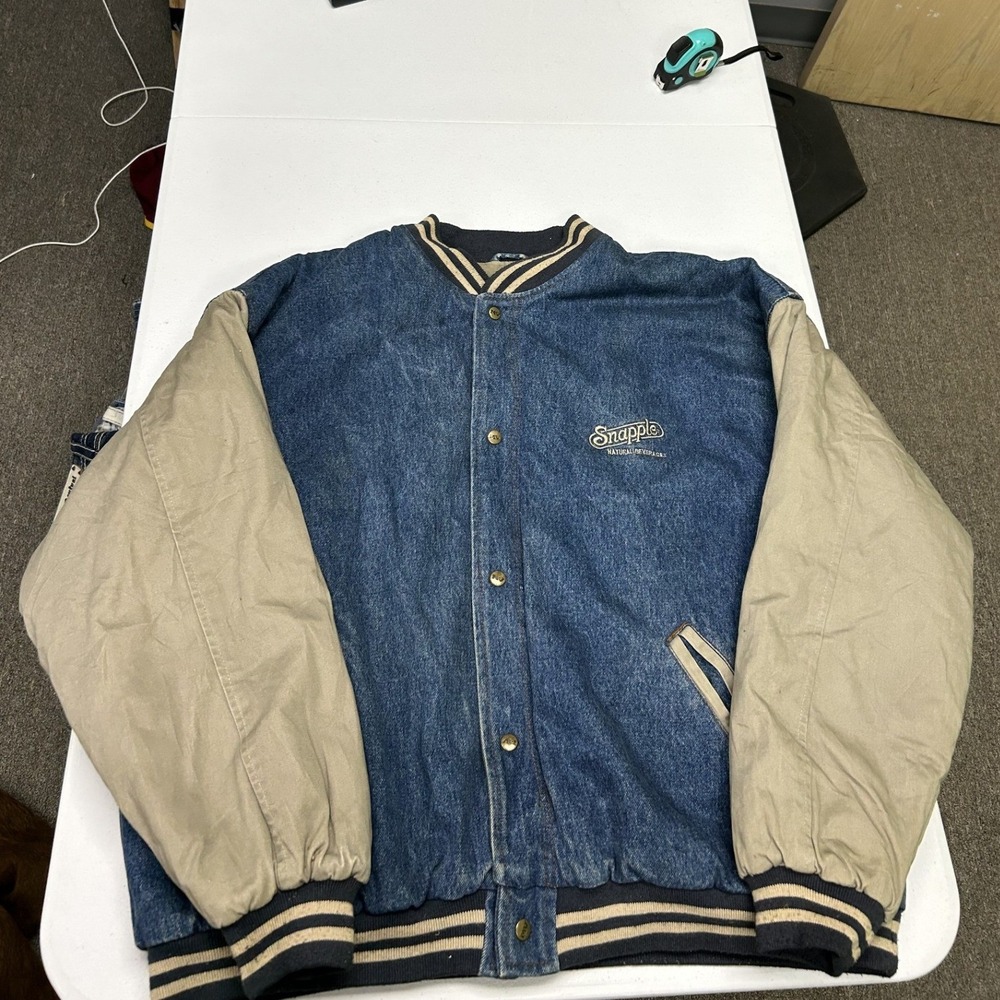 MV Sport Varsity Jacket Mens XL Blue Snapple Denim Canvas Bomber Vintage
